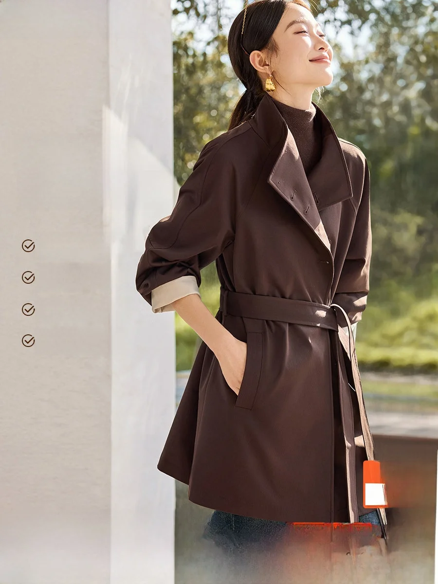 

Adjustable Waist Belt Color Blo Jaet Stand Collar oulder Insert Sve Rigid Vintage Sle Long Sve Korean Version W...