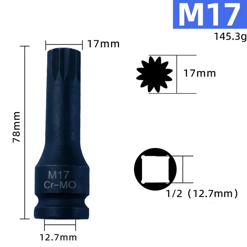 3Inch M5-M19 1/2Inch Drive Wrench Socket Adapter 12 Point Socket Screwdriver Bit Wrench Bit Screw Socket Workshop Hand Tools