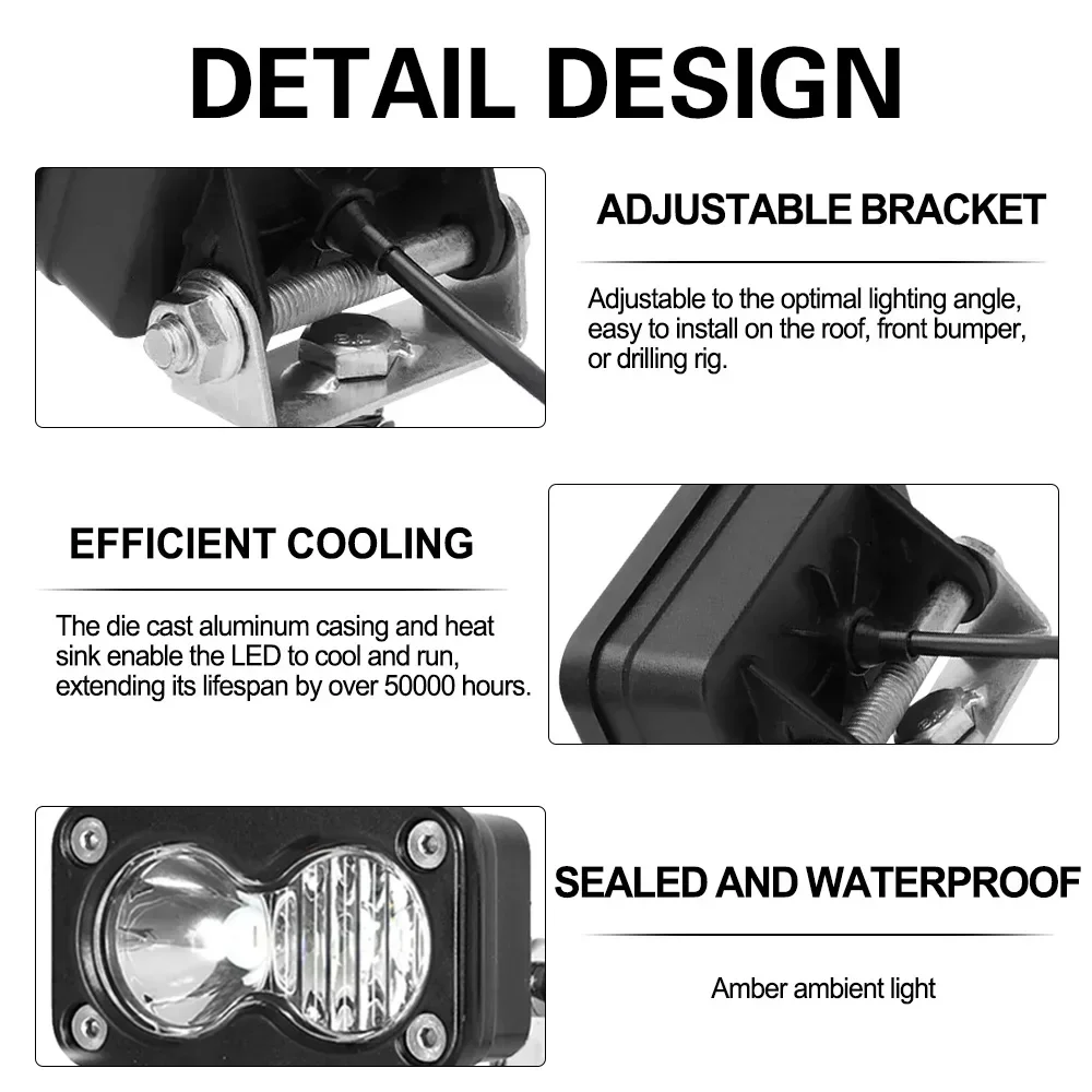 3 بوصة سيارة العلوي أبيض/أصفر الأضواء الفيضانات Led جراب كومبو ضوء العمل للدراجات النارية شاحنة بيك اب Suv 4X4 الطرق الوعرة #5