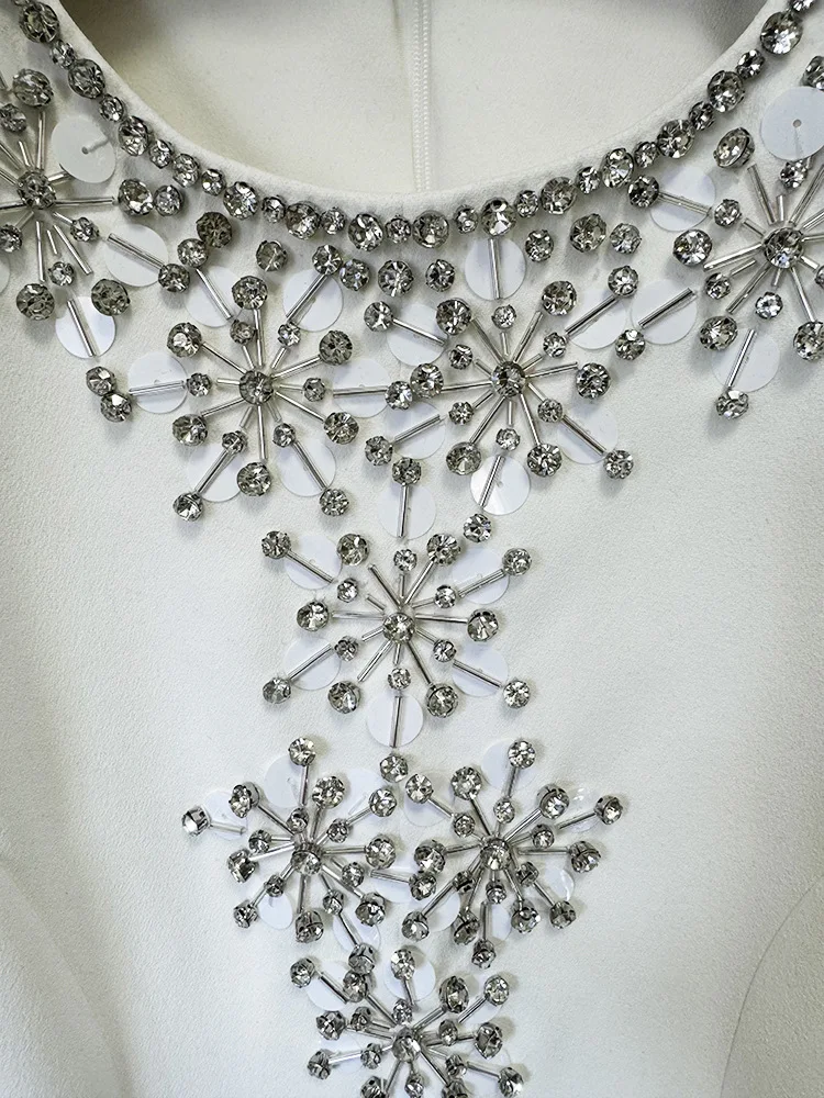 Design de luxo formal vestido de festa branco prata cristal vestidos de noite de casamento mangas compridas trompete sereia senhora vestidos de noite