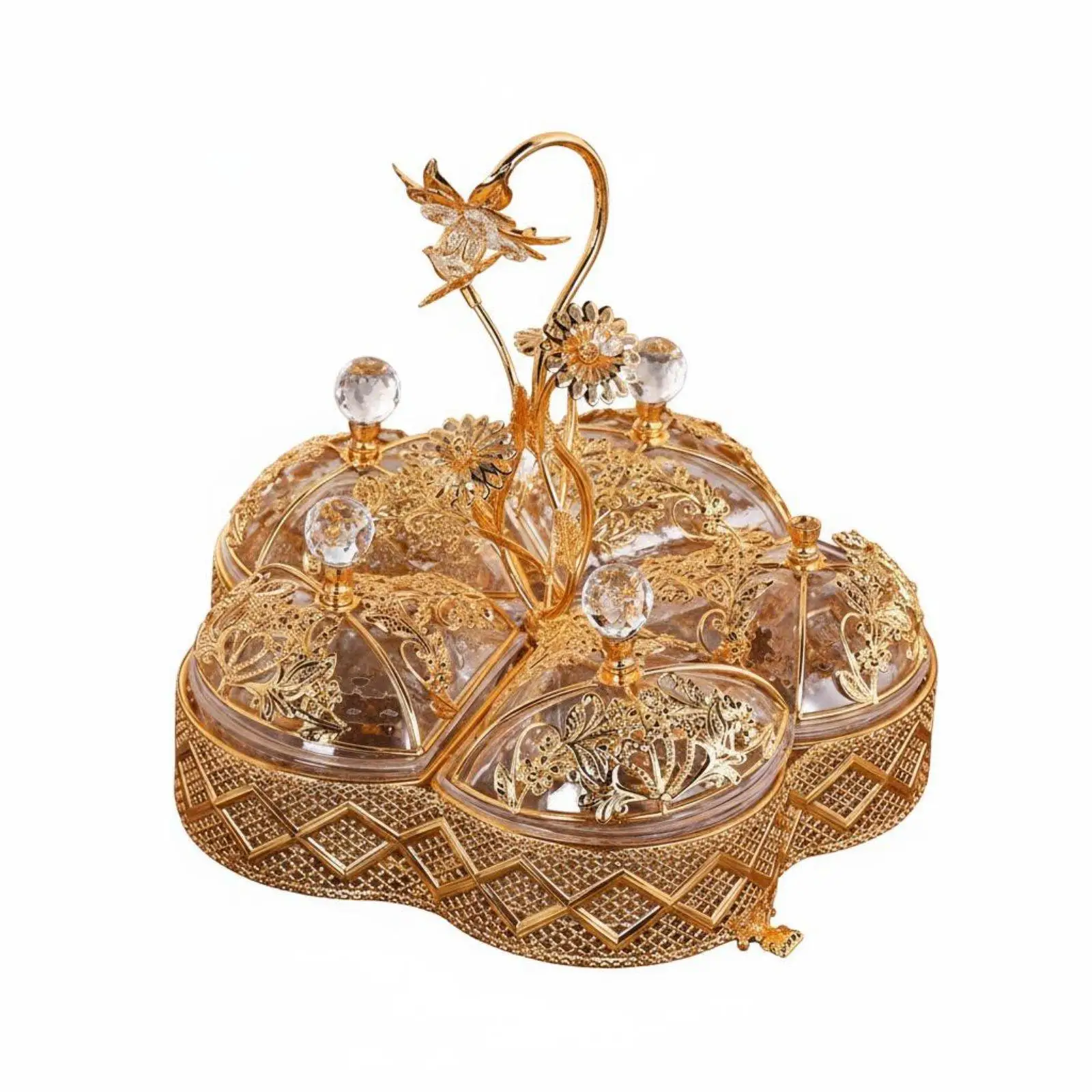 5 Compartment Fruit Tray Golden Divided Snack Tray Easy to Clean for Tea Table