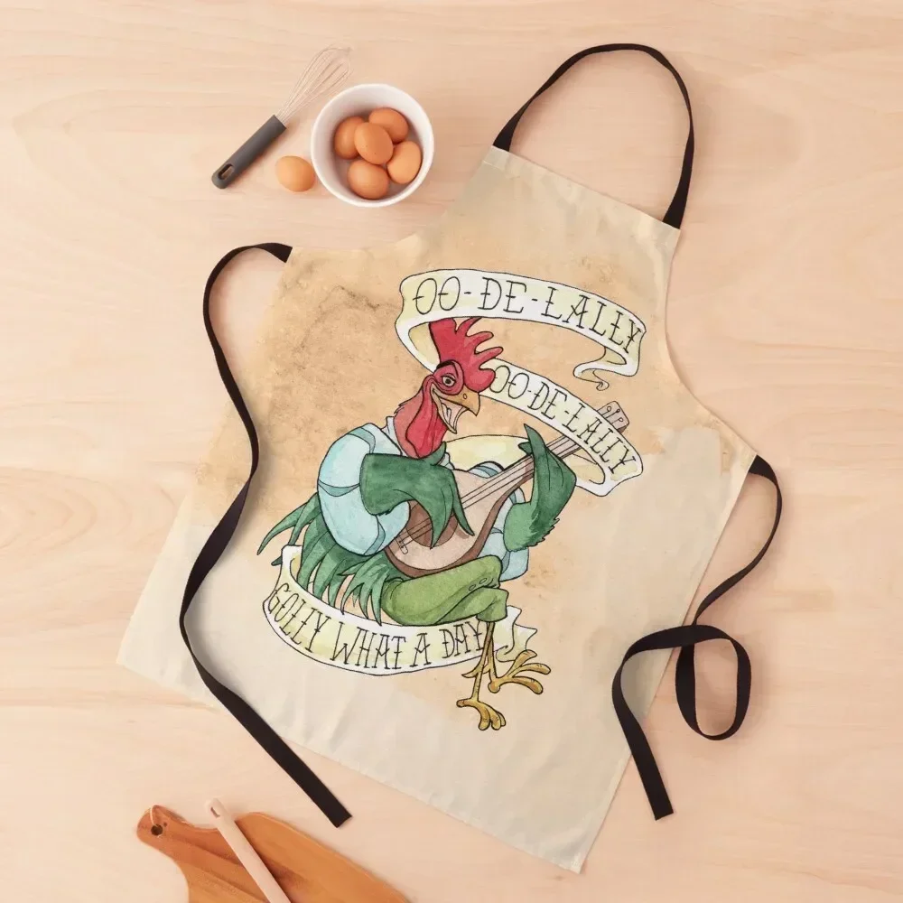 

Alan-A-Dale Rooster : OO-De-Lally Golly What A Day Tattoo Watercolor Painting Robin Hood Apron For Man Haircut Apron