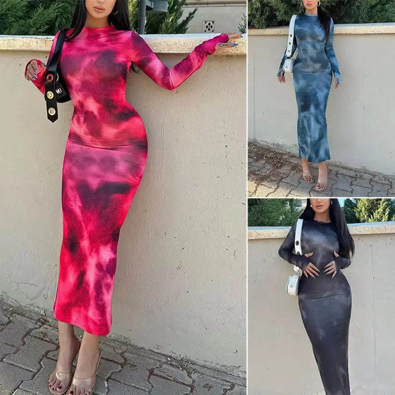 Neues Fischschwanz-Kleid mit Rundhalsausschnitt, Langen Ärmeln, Schlankmachend, Sexy Mädchenkleid, Großhandel Damenmode Elegantes Lässiges Maxikleid