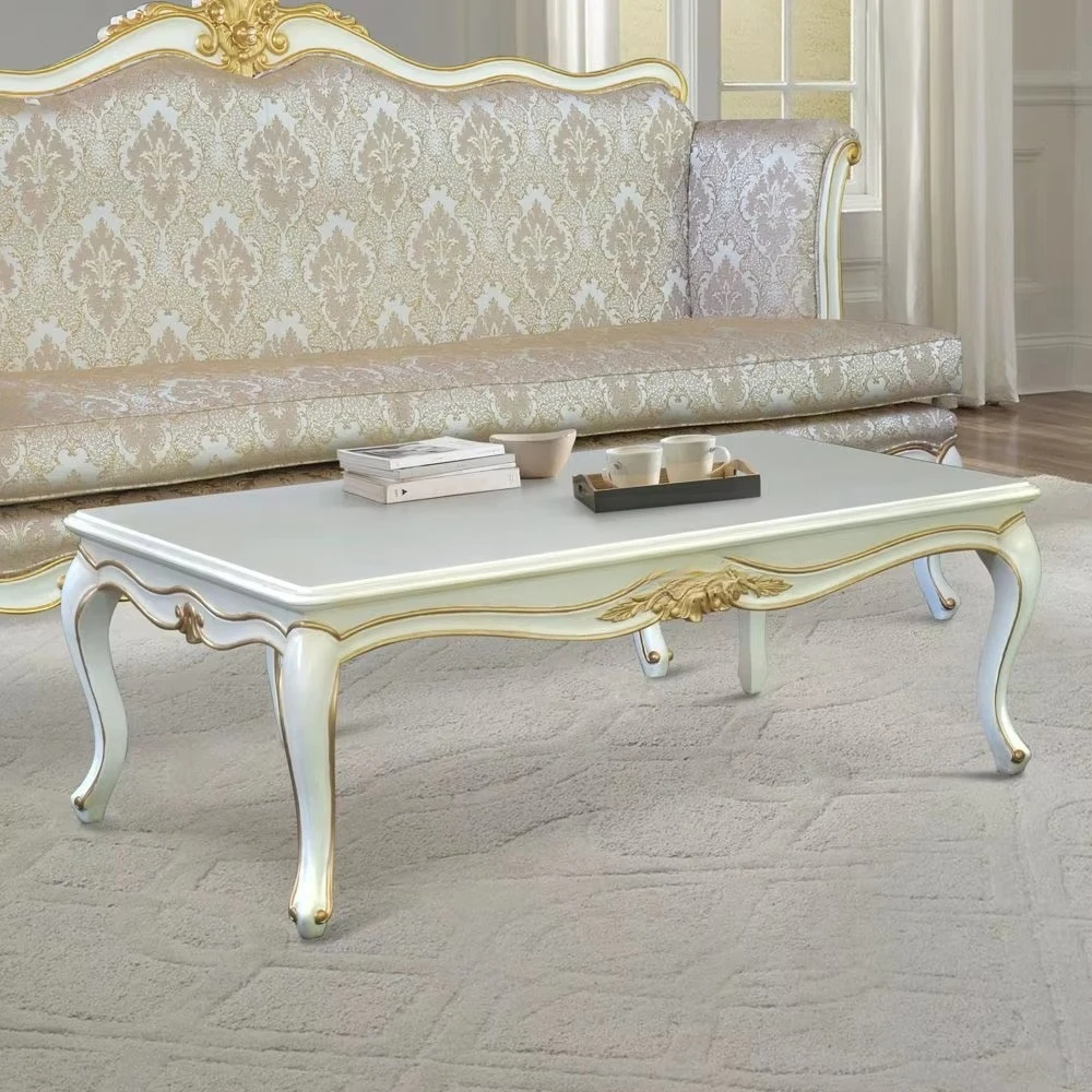 クラシックなコーヒーテーブル、白塗装の無垢材