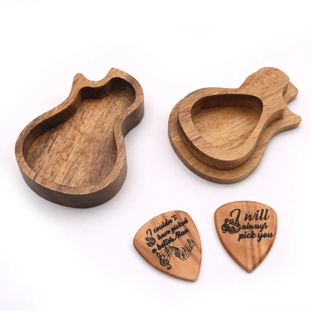 

1Set Guitar Pick and Container Set Picks Case Storage Box Wooden Collection Holder Durable Multi Functional Portable