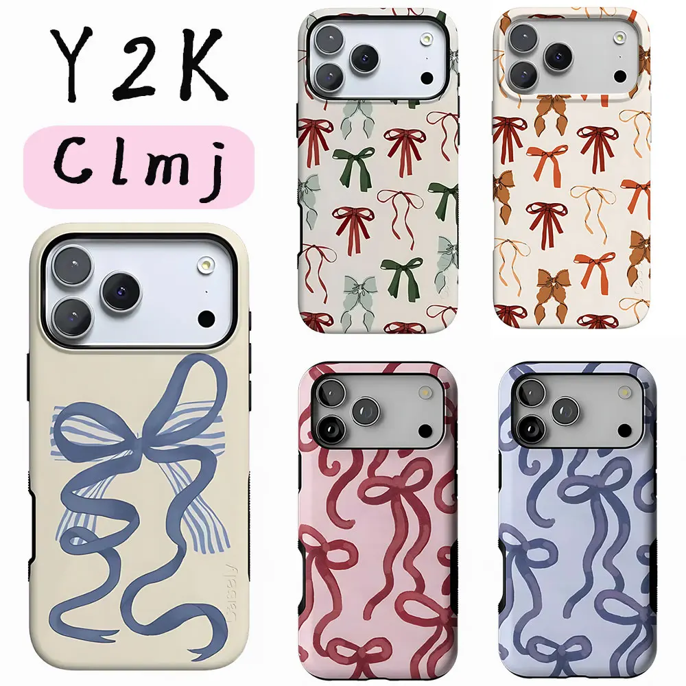 Clmj Y2K Aesthetic Bow Ribbon Phone Case for Samsung Galaxy S20 S23 S24 S25 S26 FE Plus Ultra Edge 4G 5G Luxury Double-layer