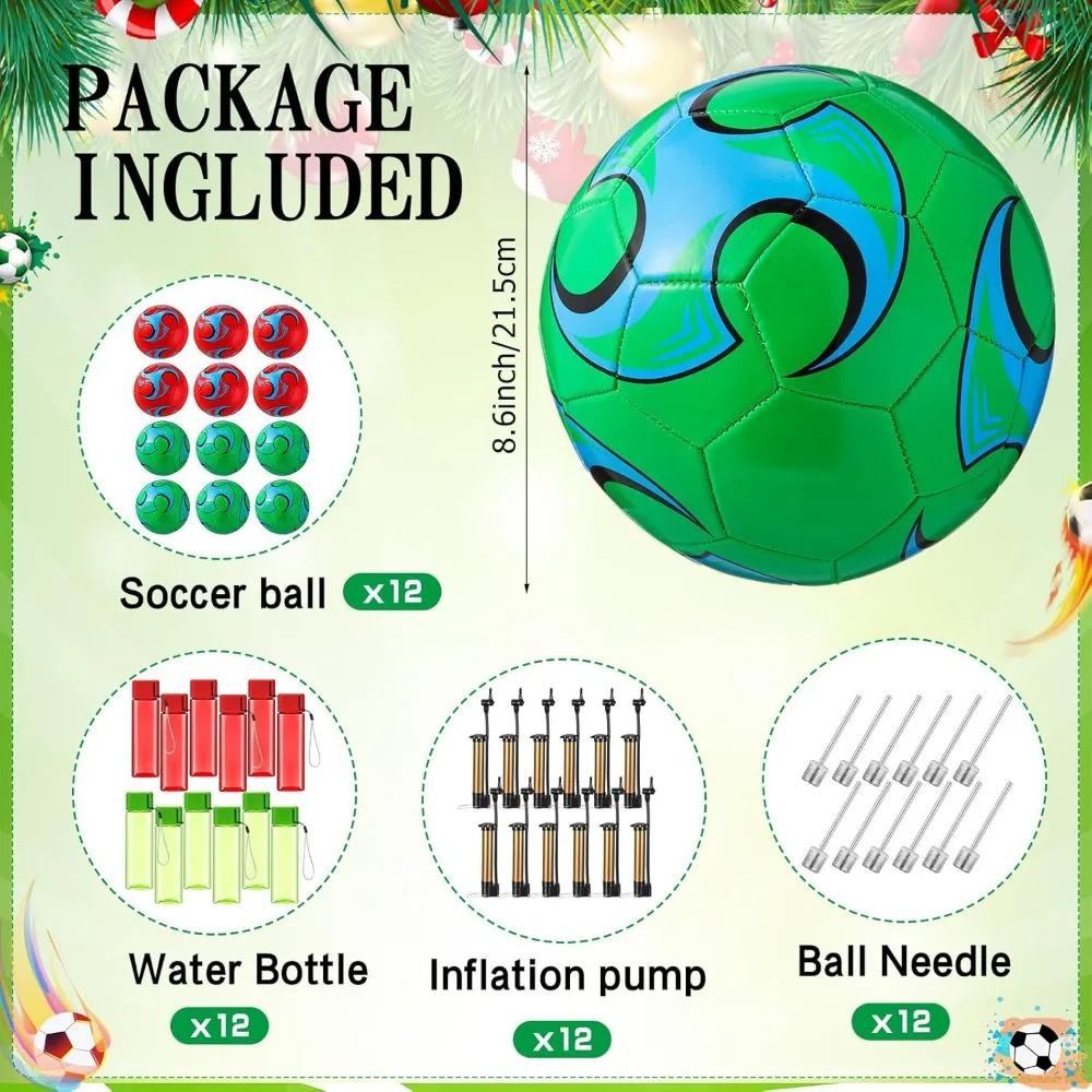 대량 공기 배출 축구공 48개, 12세트, 사이즈 5, 펌프 바늘 포함, 물병, 오퍼레이션 크리스마스 자선품