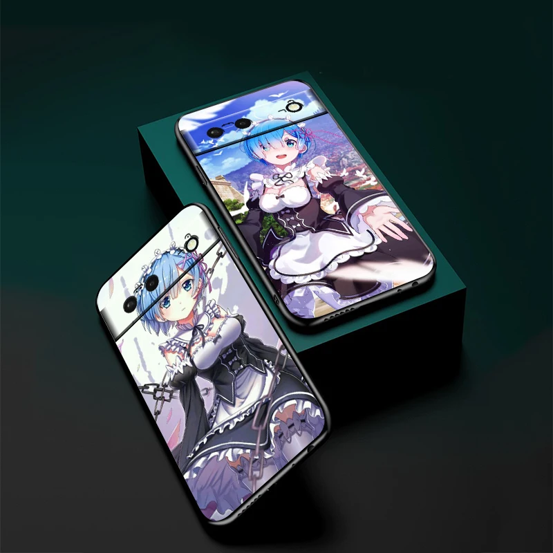 Anime Cool Cute R-Rem For Google Pixel 9 8 7A 7 6A 6 5A 5 4 4A XL 5G Black Silicon Shockproof Shell Cover Phone Case