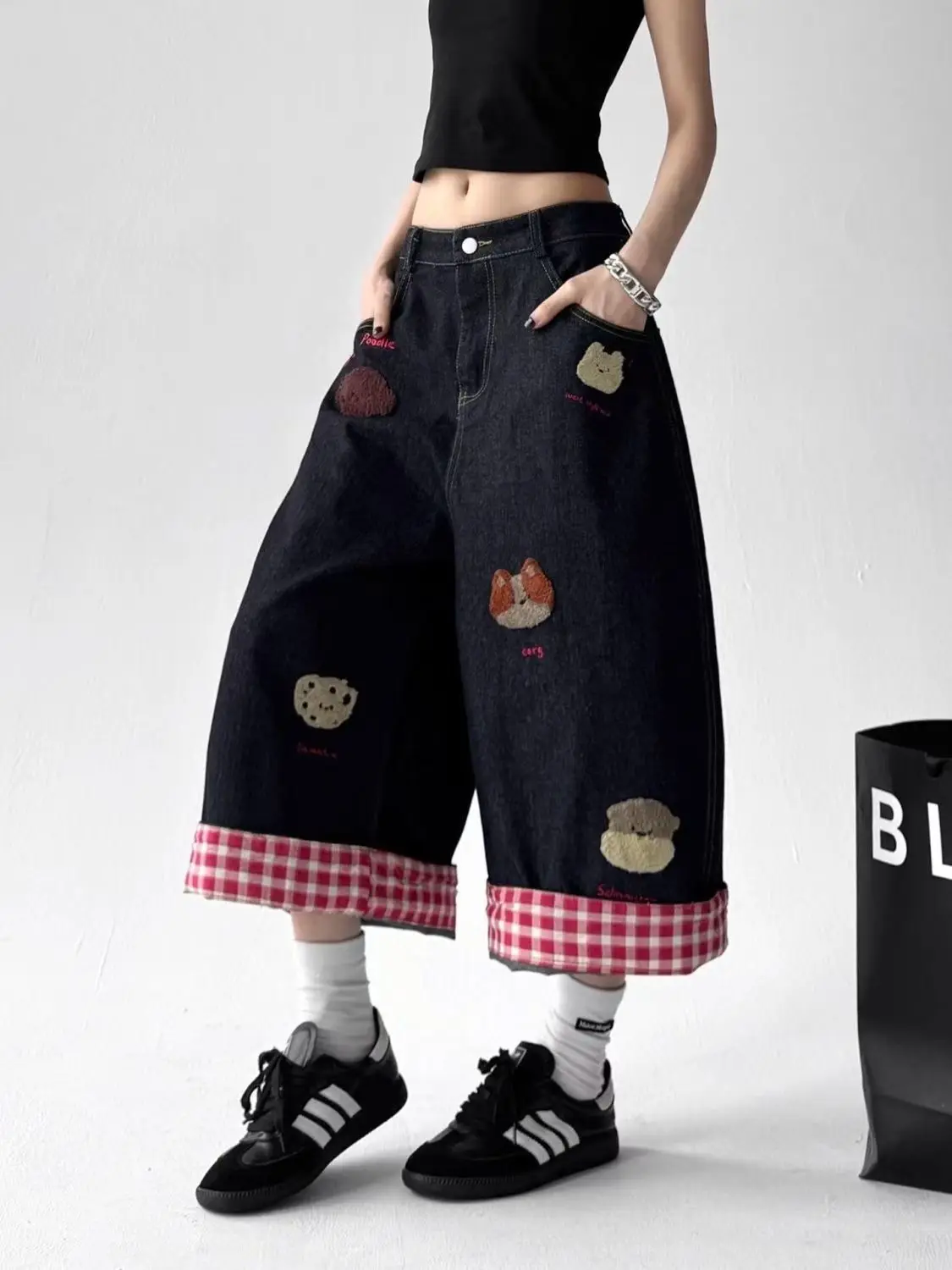 Jeans Women Embroidery Cotton Loose Style Fashion Sweet Summer Calf-length Pants