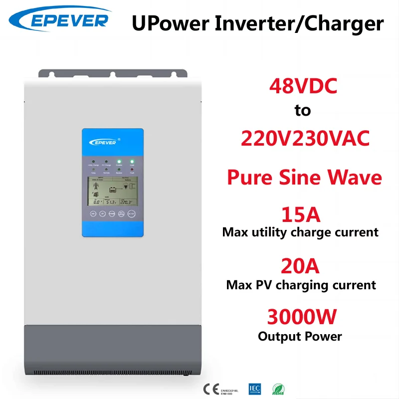 UP3000-M2142 EPEVER 3000W Inverter 48VDC To 220V230VAC Combine 15A Charger 20A MPPT Solar Charge Controller 3KW Inverter Charger