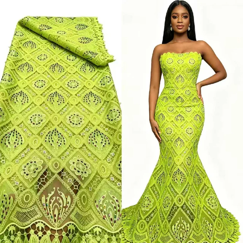 

African Cord Lace Fabric 2026 High Quality Nigerian SEQUINS Guipure Lace Fabric Water Soluble For Party