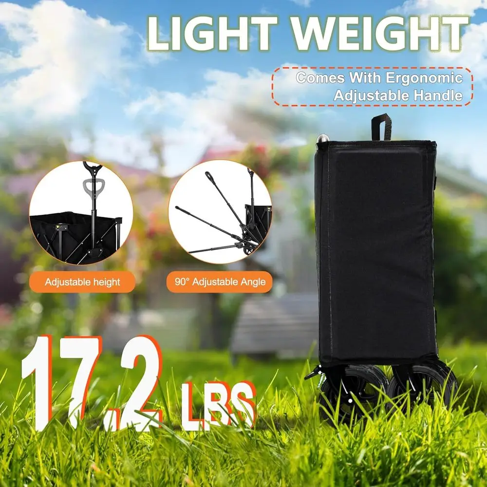 全地形対応折りたたみワゴン、130L容量、ショッピング、ビーチ、スポーツ、釣り、キャンプ用の頑丈なユーティリティカート、ブラック