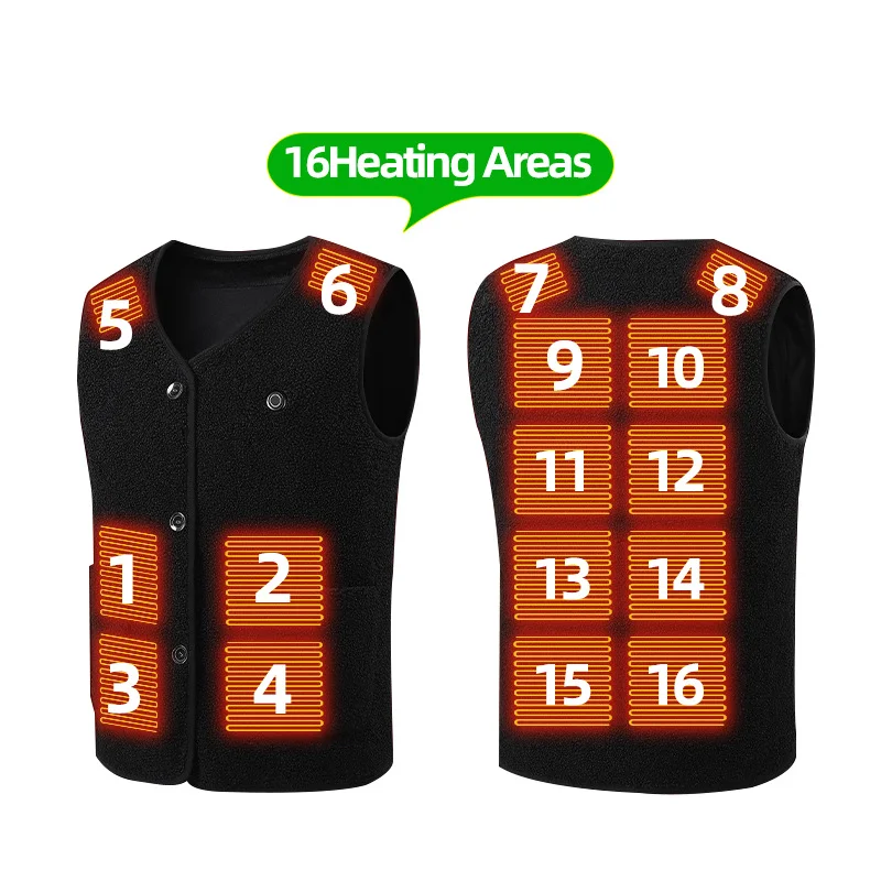 16 Areas Fleece Heated Vest Men USB Women Electric Heating Vest Lightweight Heated Jacket Camping Hiking Heated Clothes