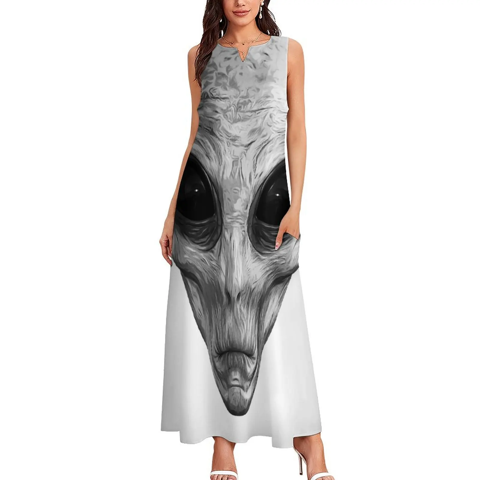 Alien Ufo Portrait black and white Long Dress Woman dresses summer women's suit Dress