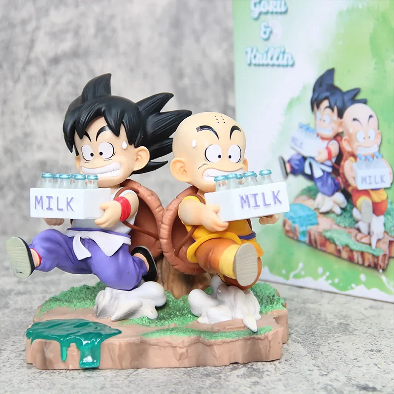 

14cm Dragon Ball Gk Son Goku Kuririn Anime Figures Childhood Styling Deliver Milk Statue Model Desktop Decoration Kids Toy Gifts