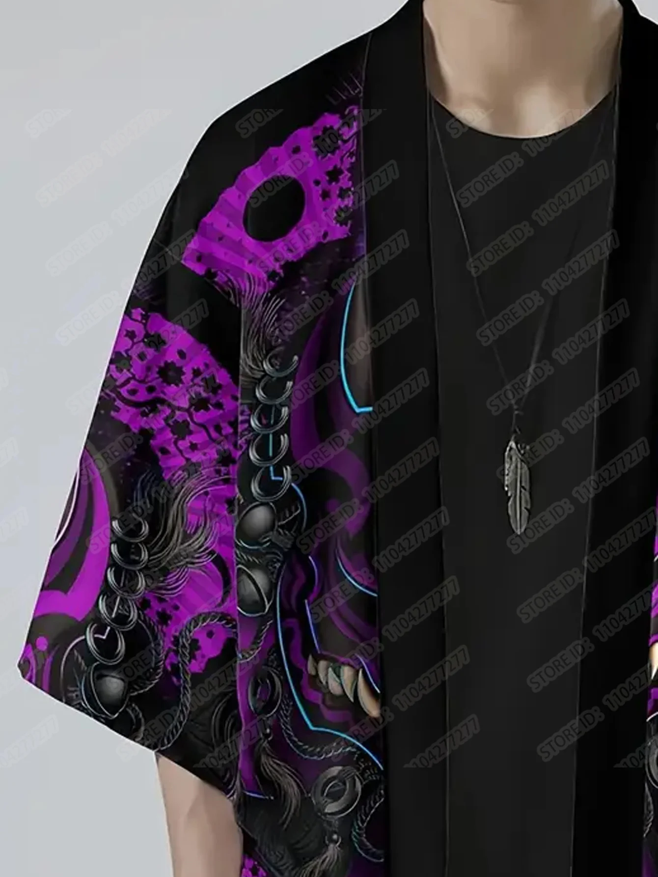 Japanischer Kimono Lila Drache Grafikdruck Cosplay Vintage Streetwear Erwachsene Traditionelle Samurai Lose Kimono Strickjacke für Männer