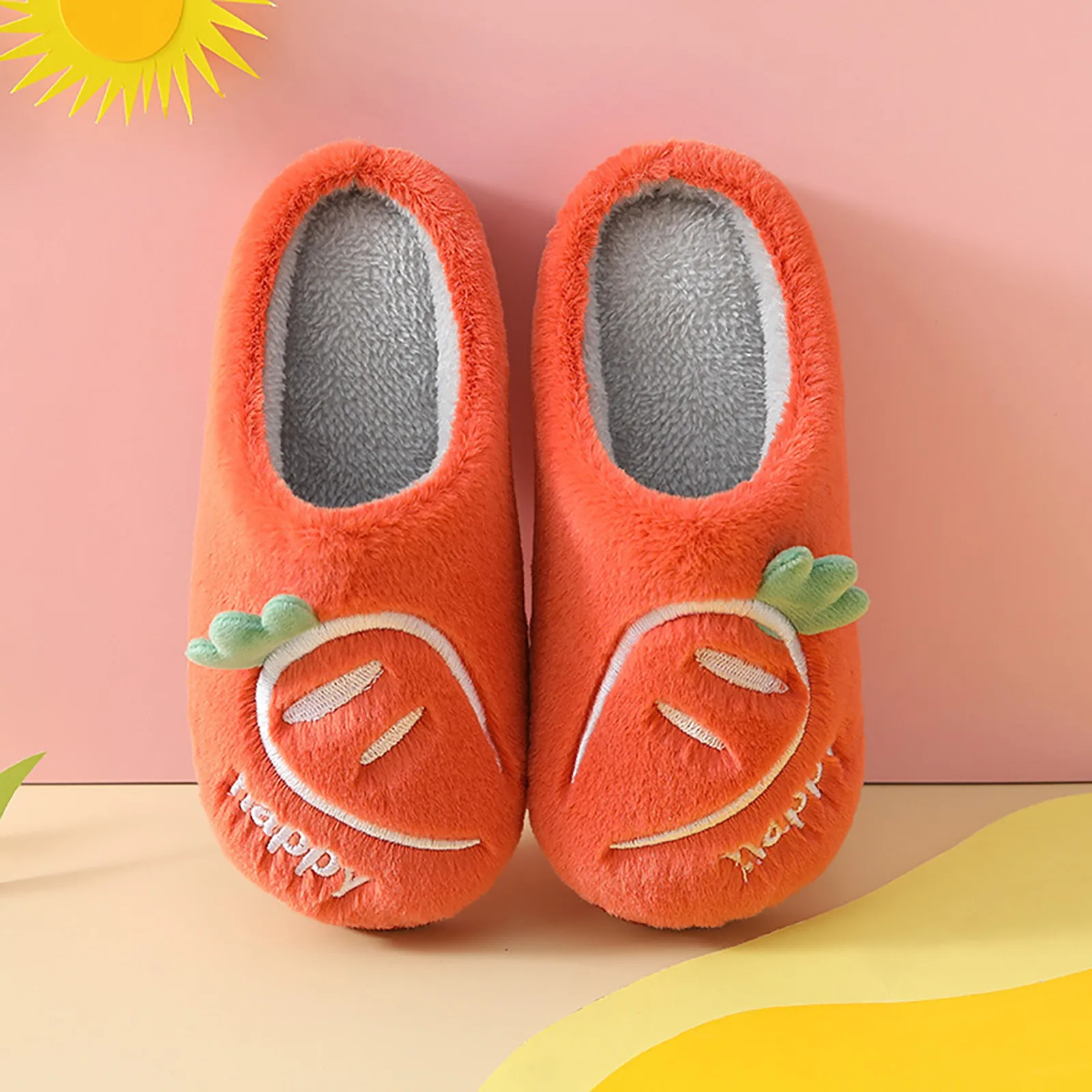 Cute Kids Slippers Fluffy Furry Women Home Platform Slippers Baby Girls Plush Slides Indoor Fuzzy Slippers Children Cotton Shoes