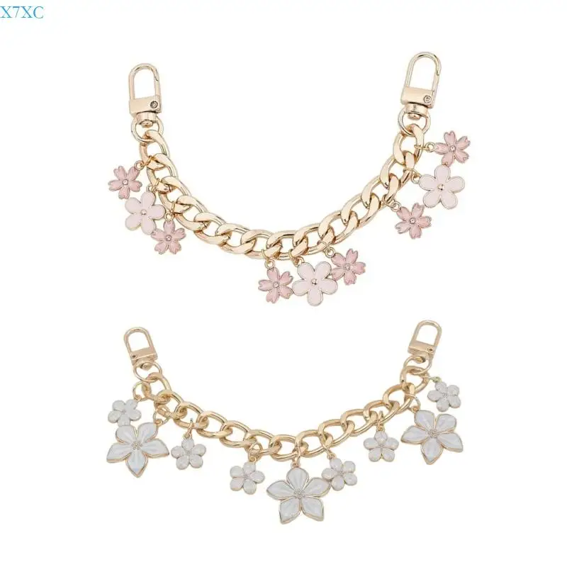 

X7XC Decorative Bag Chains with Flower Charm Practical Alloy Chain Replacementfor Purse Handbag Wallet Crossbody Shoulder Bag