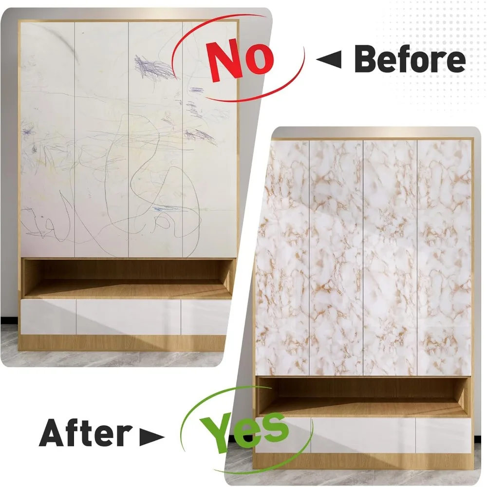 ورق اتصال رخامي لامع مقاوم للماء قابل للتقشير واللصق لأسطح الكونترتوب والأثاث - سهل الإزالة، ذاتي اللصق، أبيض وY