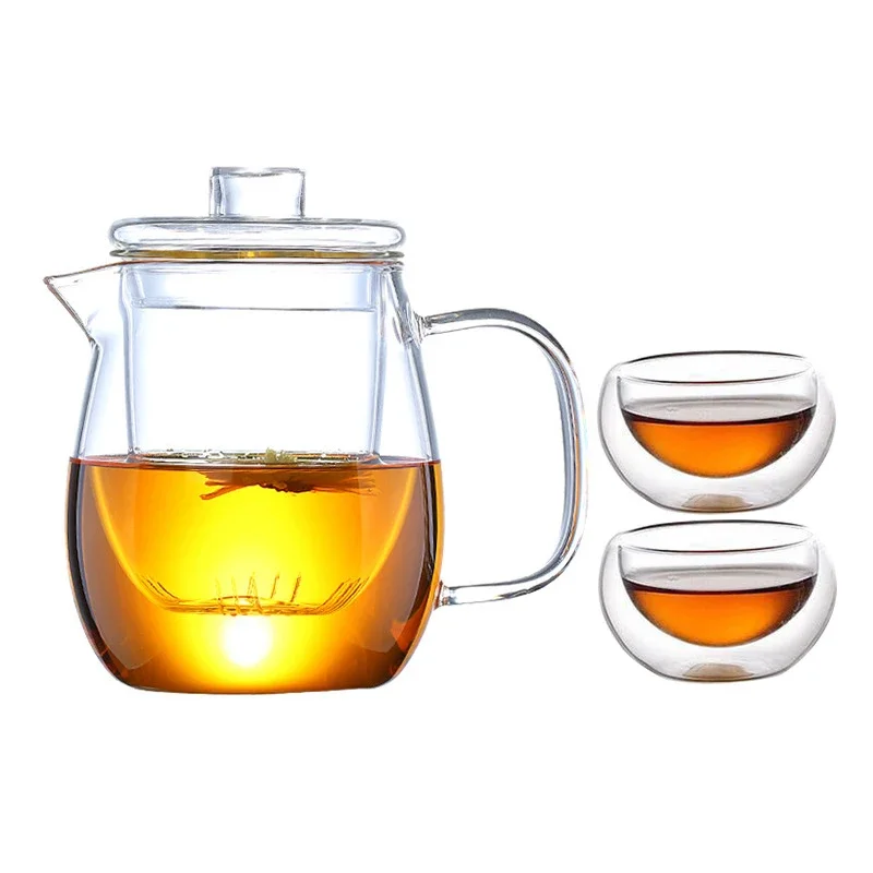 Heat Resistant Glass Tea Pot and Cup Set, Teapot with Filter, Puer Tea, Chinese Kung Fu Tea Set, Flower Teapot, Kettle