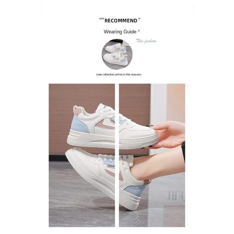 

New Women's Spring White Casual Shoes Platform Thick Sole Sneakers Waterproof Lace-Up Korean Style Trendy Versatile Footwear