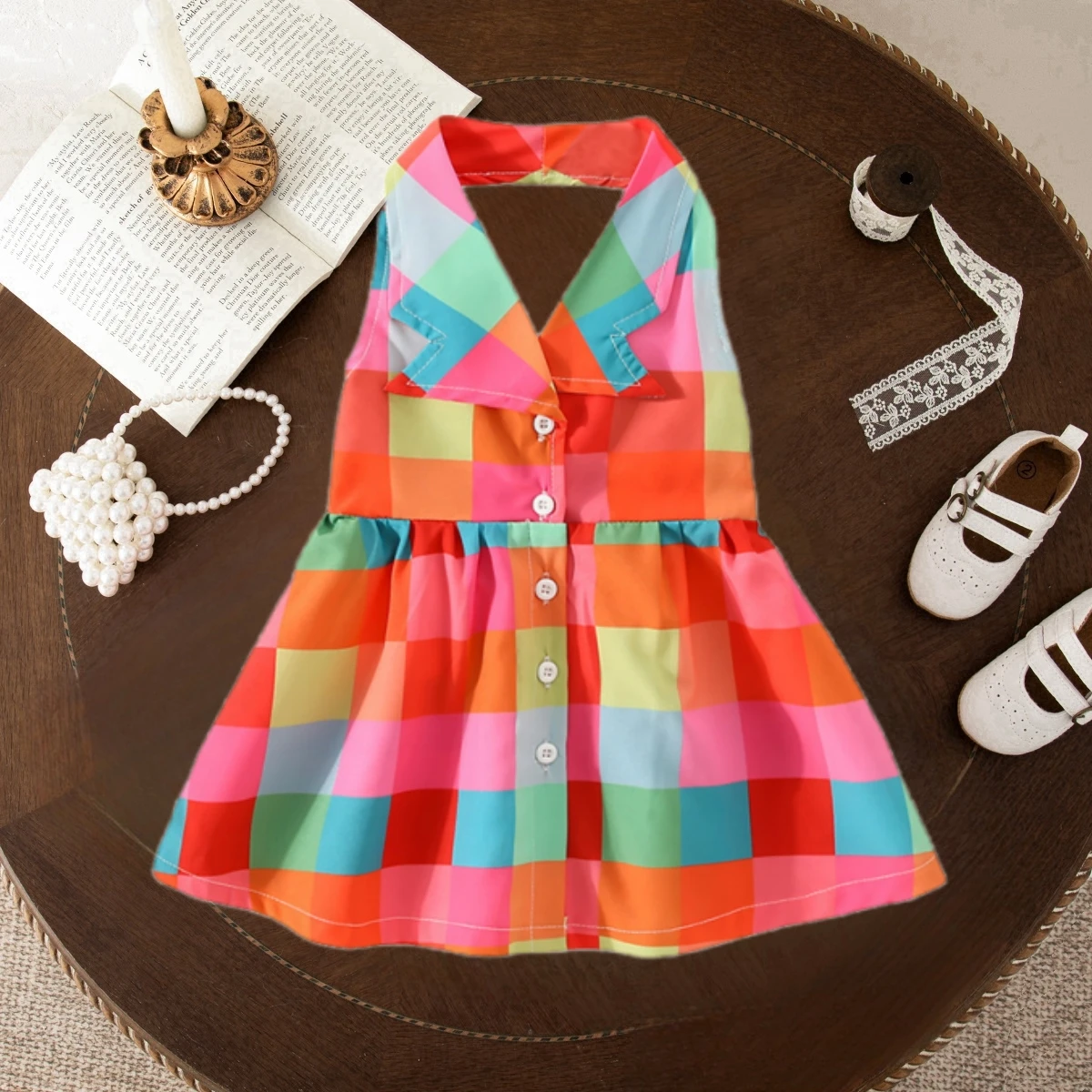

Baby Girl Dress Fashion Backless Colorful Plaid Dress Baby Girl Korean Outfit