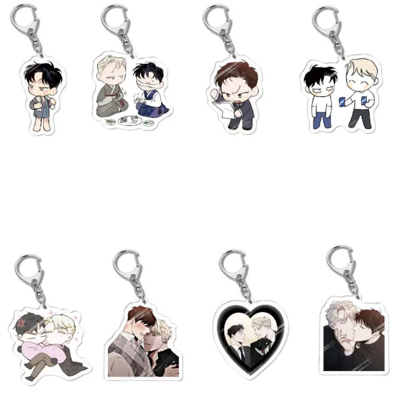 8pcs/lot Anime Roses and Champagne Keychain Cartoon Figures Pendant Key Chain For Women Men Collection Jewelry Accessories Gift