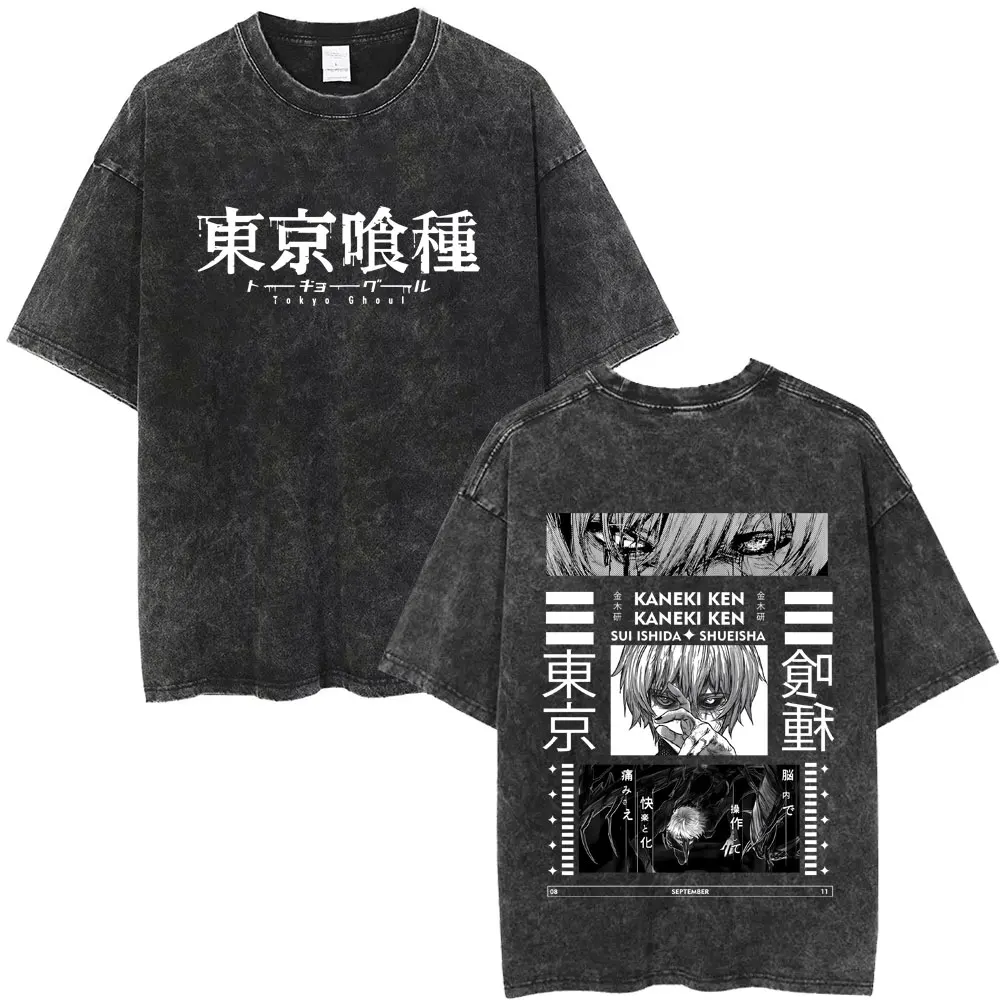 

Anime Tokyo Ghoul Kaneki Ken Vintage Washed T-shirt Men Women Cartoon Retro Oversized T Shirts Male Gothic Rock 90s Streetwear