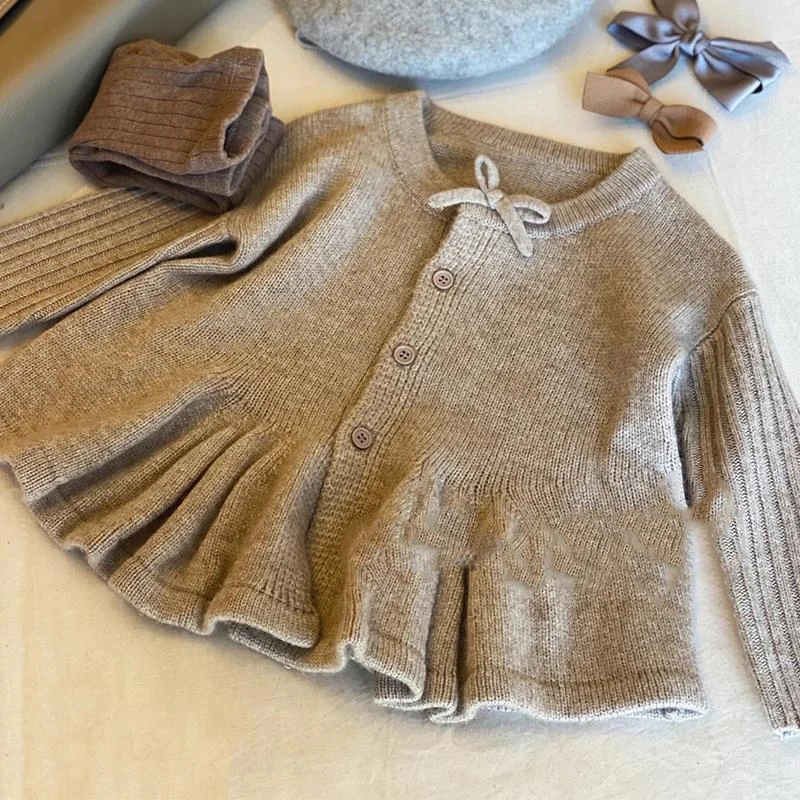 Autumn Winter Fashion Harajuku Kawaii Girls Knitting Cardigan All Match Children\'s Clothes Long Sleeve Kids Tops Solid Sweaters