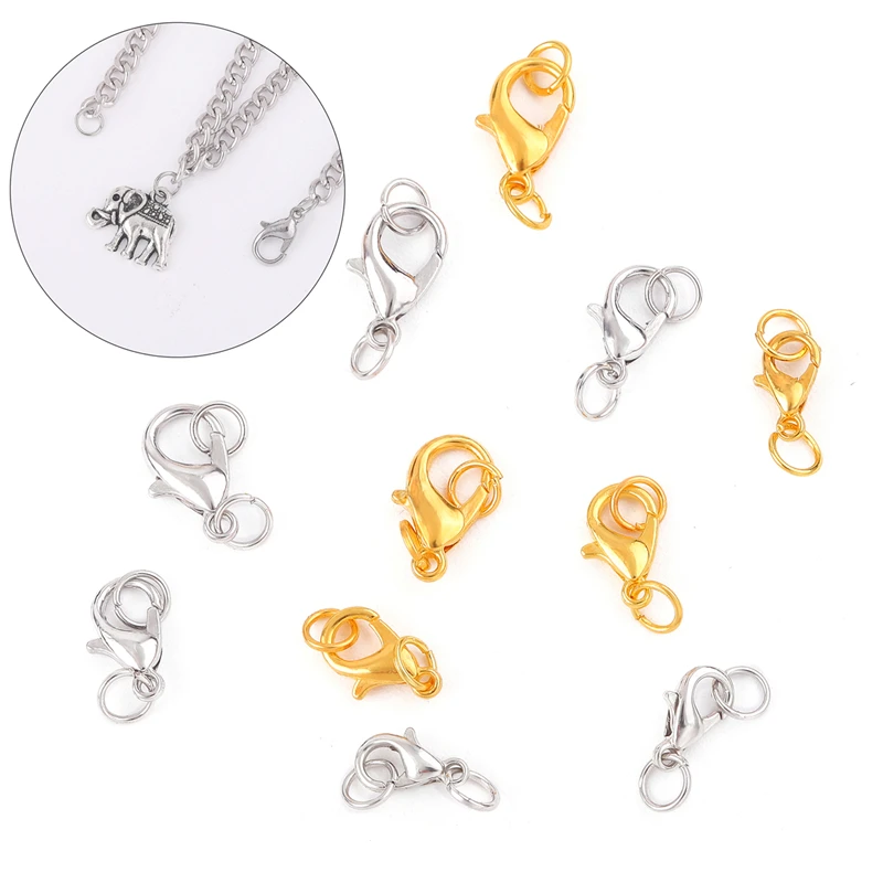 10/12/14mm10Set Stainless Steel Lobster Clasp Jump Rings Connectors Clasp For Bracelet Necklace Chains DIY Jewelry Making - view 6