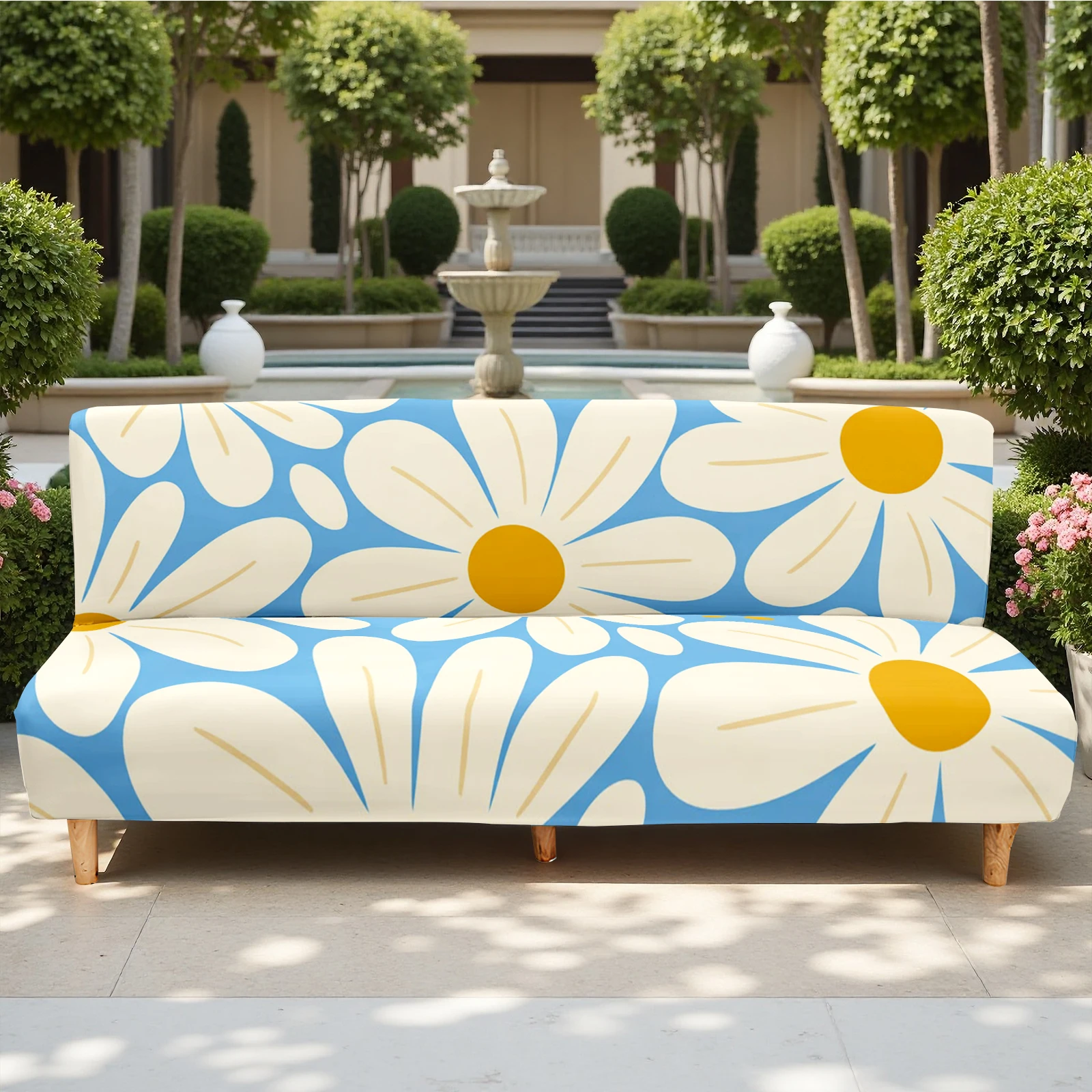 Daisy Print Summer Outdoor Sofa Bed Cover, Milk Silk Elastic Slipcover, Pet - Friendly, Washable & Non -