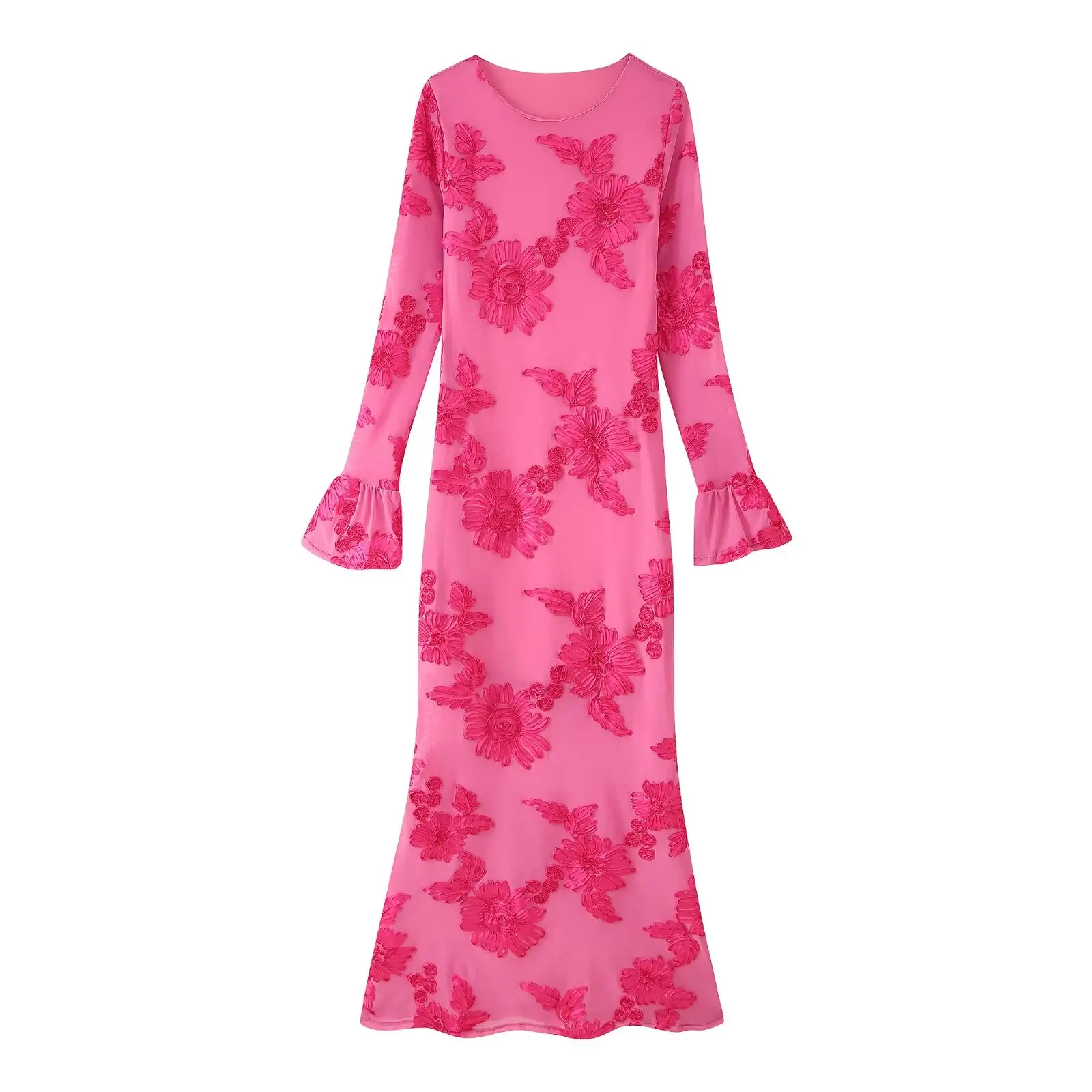 2025 Geborduurde Slanke Jurk Nieuwe Bloemen Mesh Jurk Elegante Feestjurken Voor Vrouwen O-hals Lange Mouw Vestidos Streetwear