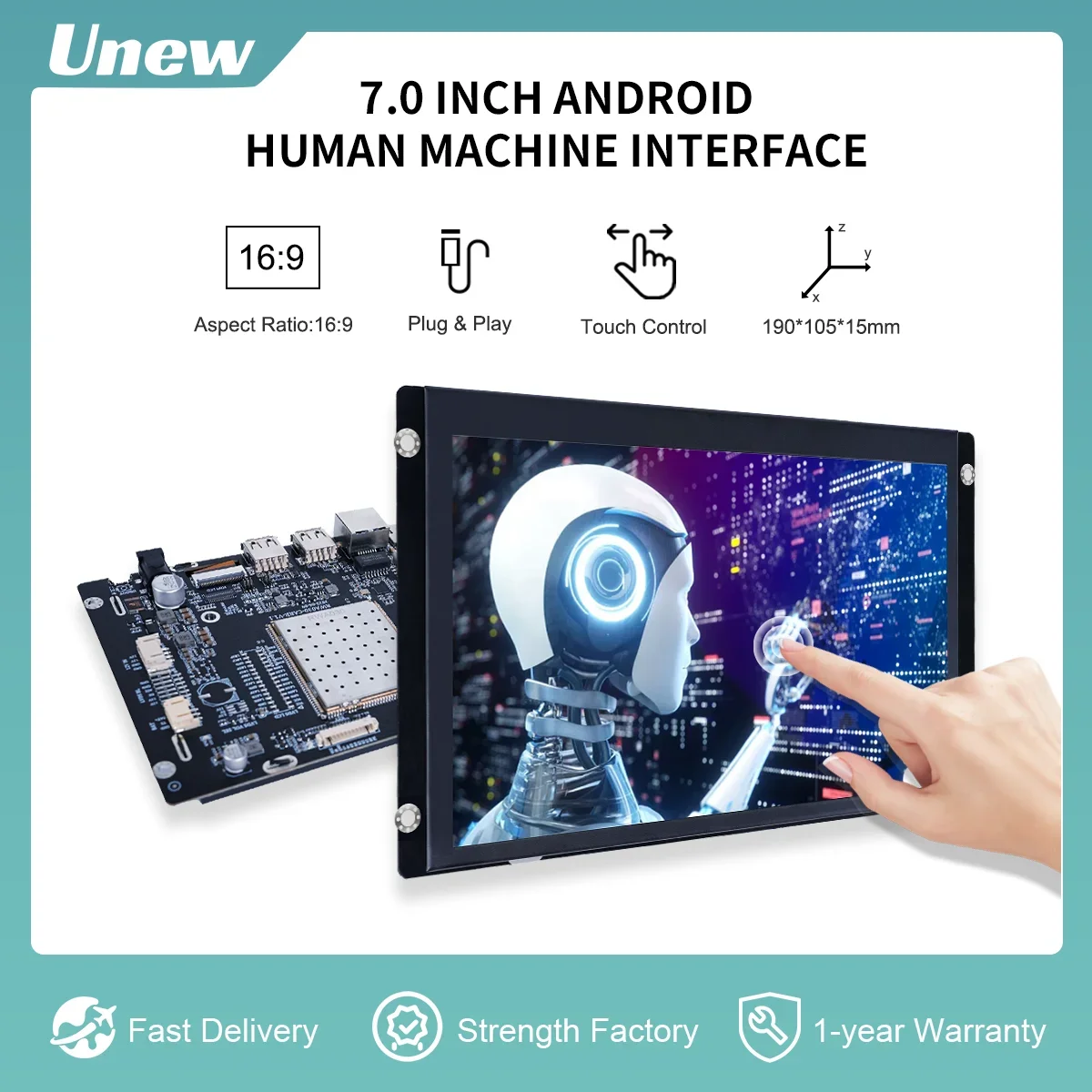 

Unew 7 inch 1024*600 IPS Touch Screen Android Machine Intelligent Interactive Panel for Industrial Control Equipment MIPI LVDS