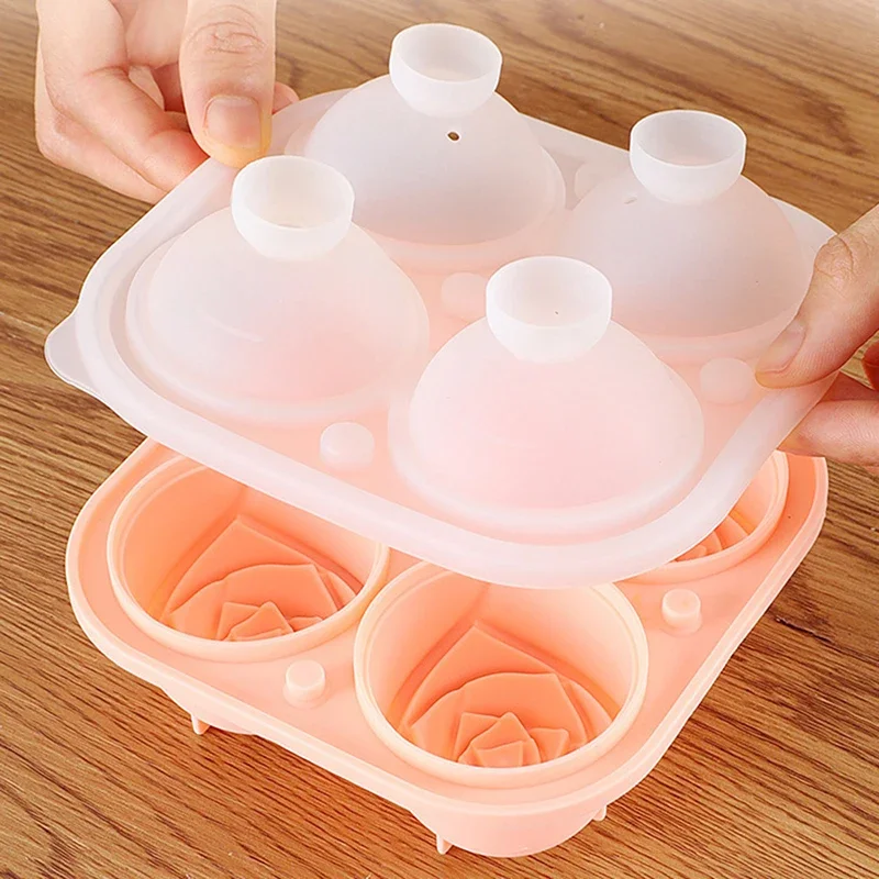 3D Rose Ice Molds Kitchen 2.5 Inch Small Ice Cube Trays Make 4 Grids Cute Flower Shape Silicone Rubber Fun Ice Ball Maker