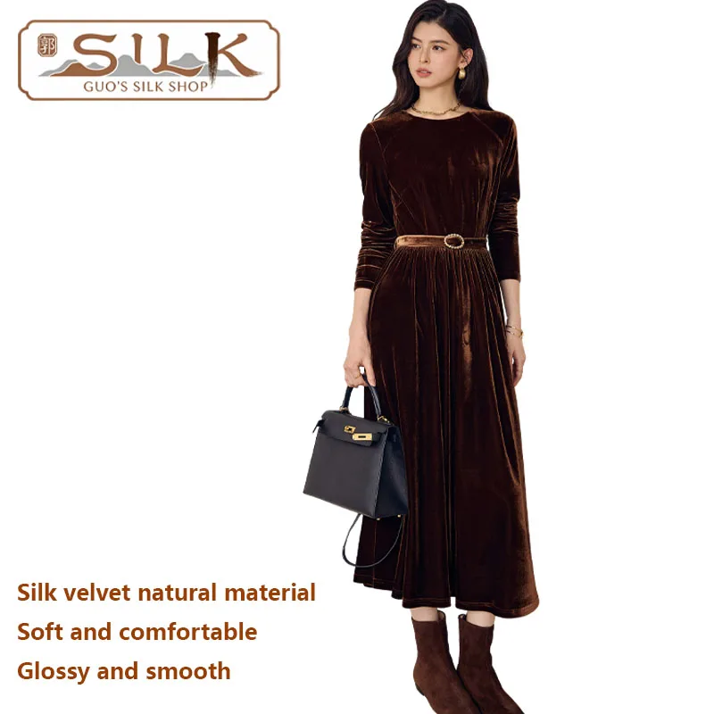 High-end Silk Velvet Women's Dress - Elegant and Noble Women's Formal and Casual Wear with Soft and Lustrous Texture