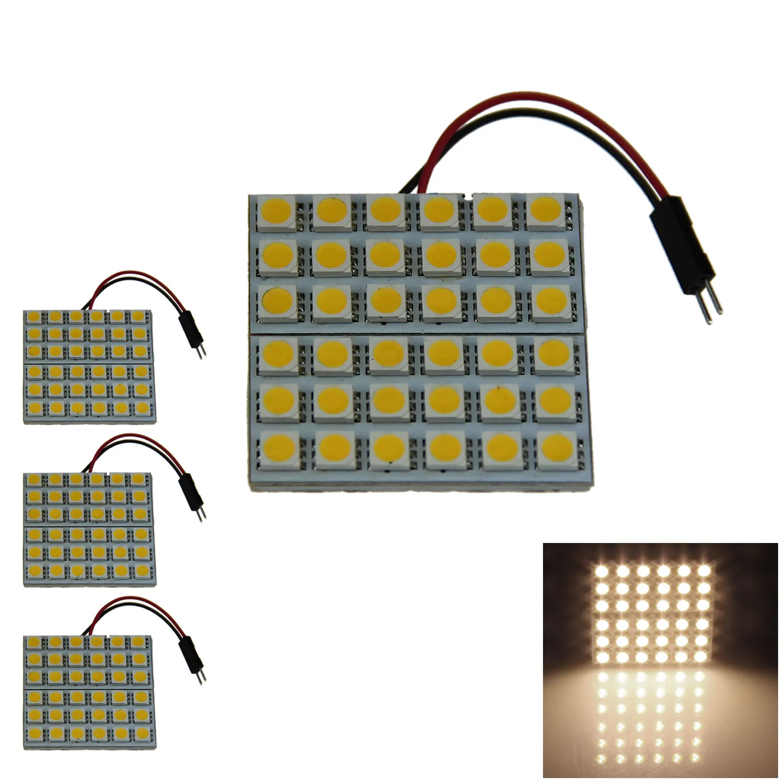 4x Warm White AUTO Panel Door Lamp Reading Light 36 Emitters 5050 SMD LED T10 festoon J007-WN