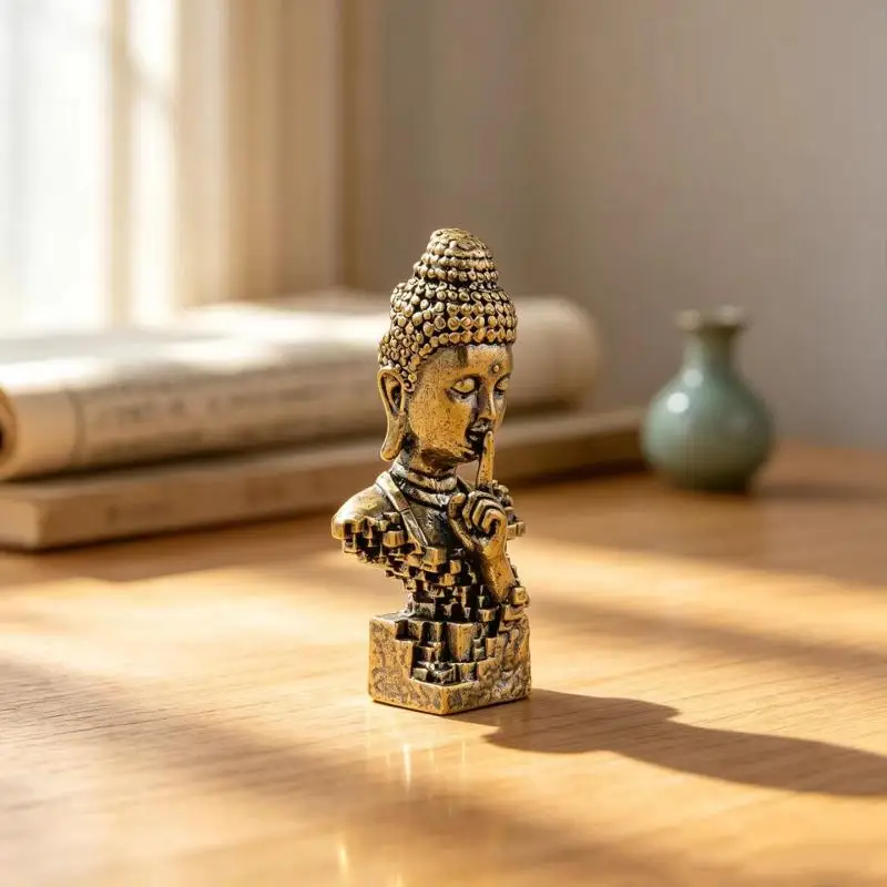 Stille Buddhismus-Statue aus Messing, Vintage-Schreibtischdekoration, 1/3 Stück, tragbare Mini-Religionsdekoration für Reisen, Altar, Zuhause, Büro, Schreibtisch – Detail 8