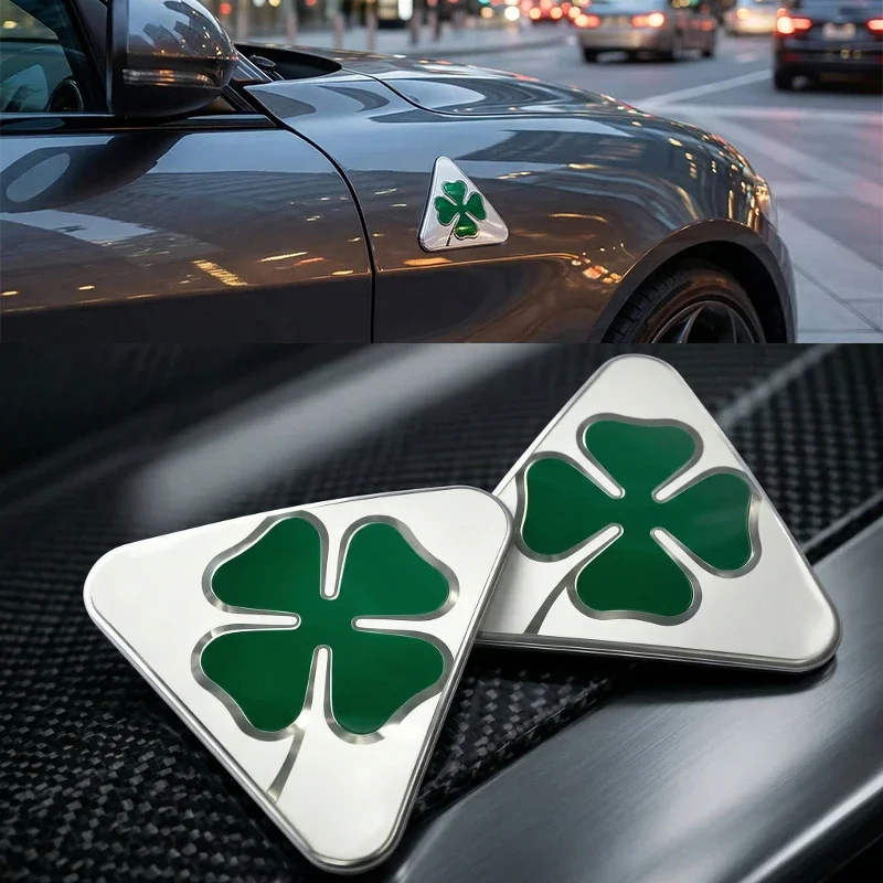 1 Pair Aluminum Fender Decoration Stickers Four Leafs Clover For Alfa Romoe Giulia Stelvio Exterior Stickers Car Accessories