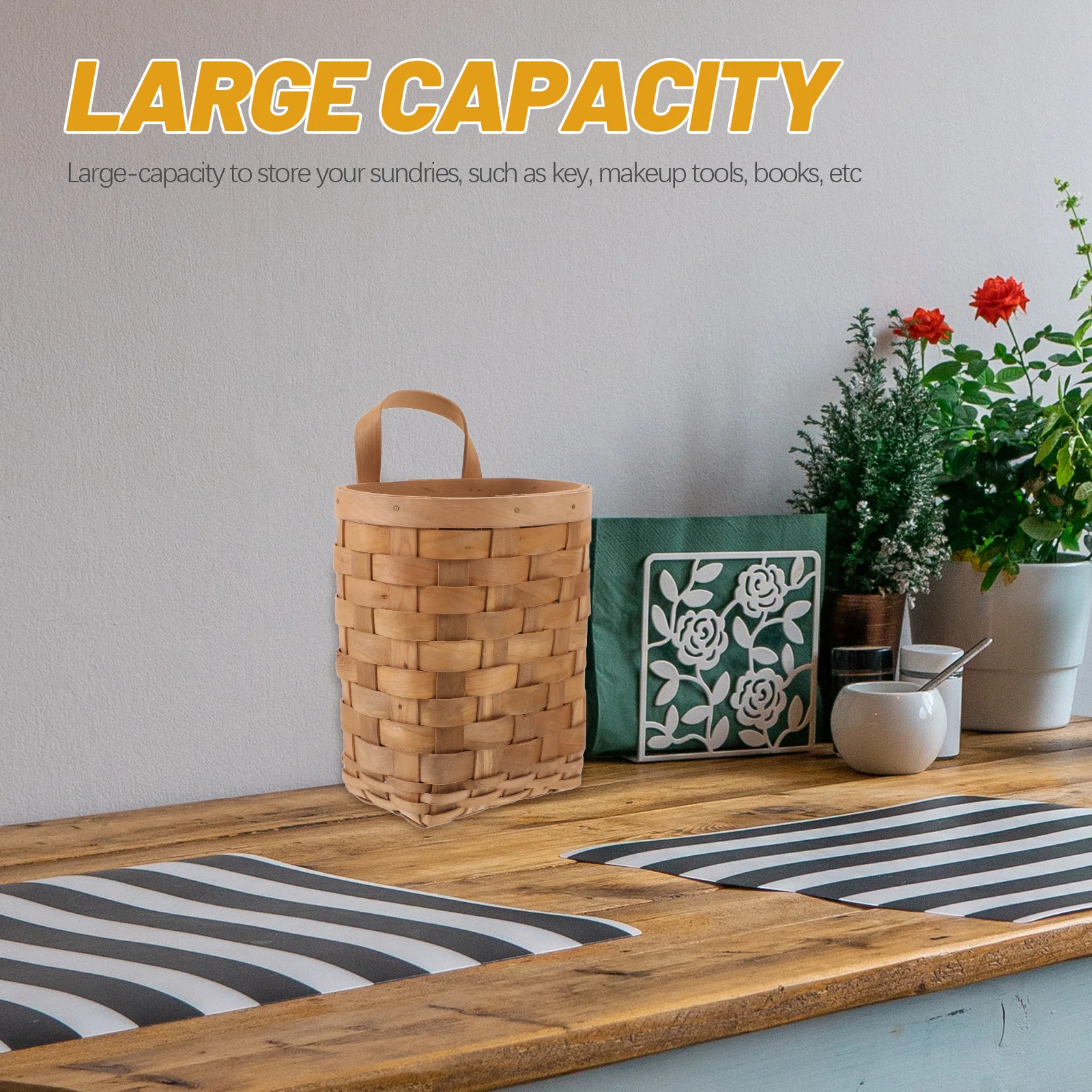 

Wooden Storage Baskets Nordic Style Hanging Woven Organizer Bin Kitchen Bedroom Bathroom Wall Rack Load Bearing