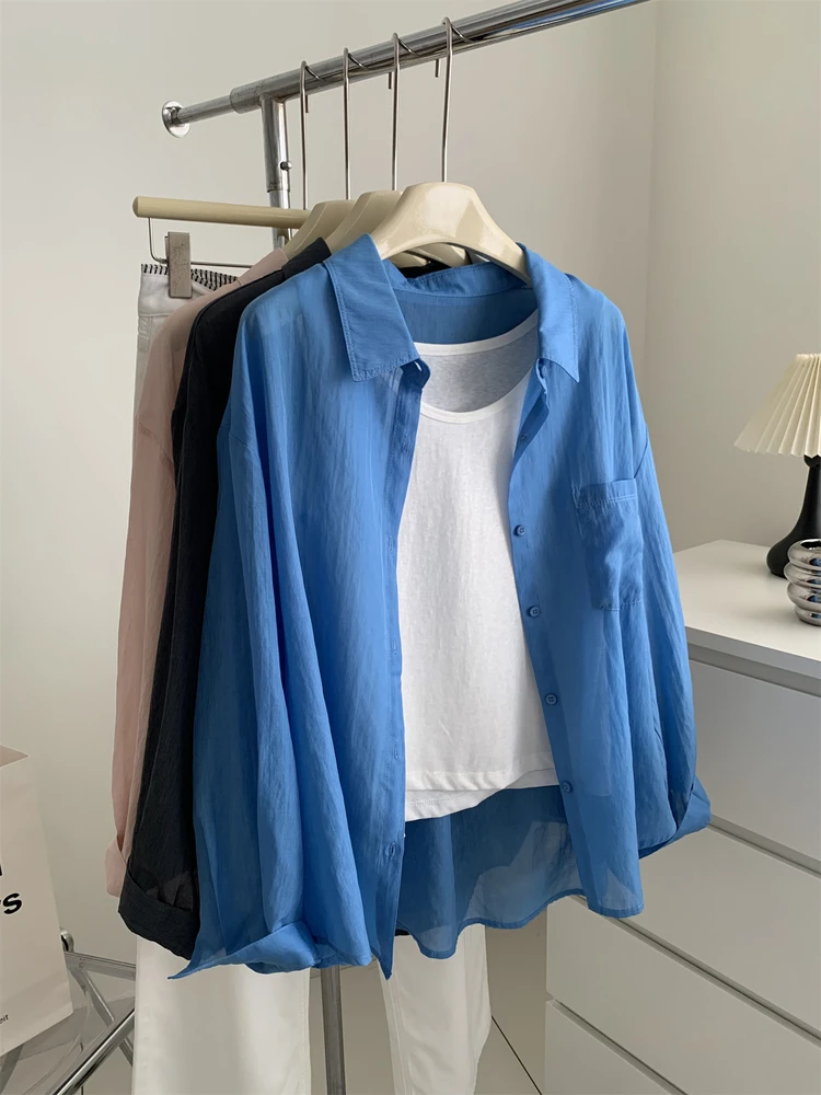 

Silk Lightweight Shirt For Women, Loose Fit, Thin Sun Protection Blouse, Elegant , Casual Summer Tops