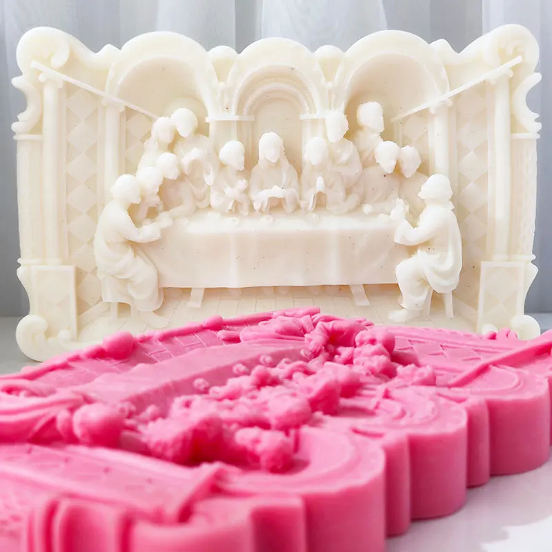 

European relief Last Supper Aroma Candle Mould DIY Character Photo Frame Plaster Creative Sculpture Decor Chocolate Baking Tool