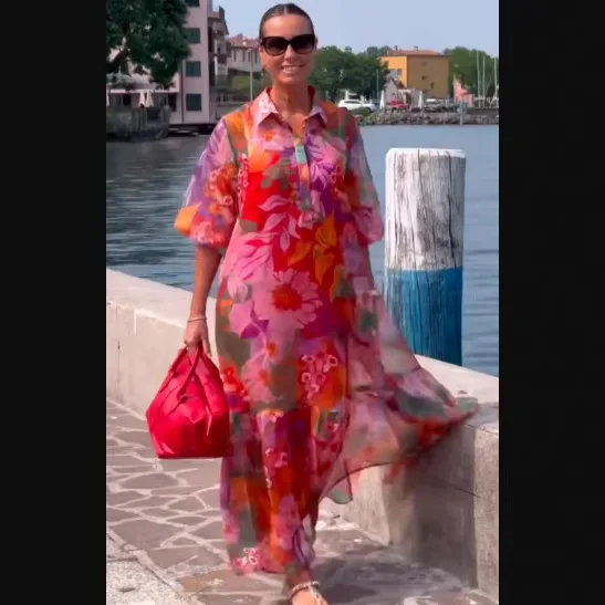 Retro Ethnic Print Long Dress Long Sleeve Loose Maxi Dresses Flowy Swing Dress Spring Summer