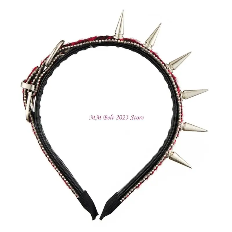 49ME Subcultural Rivets Studs Hairband Punk Rock HeadPiece Cosplay Spiked Headband For Daily Outfit and Theme Party Dressingup