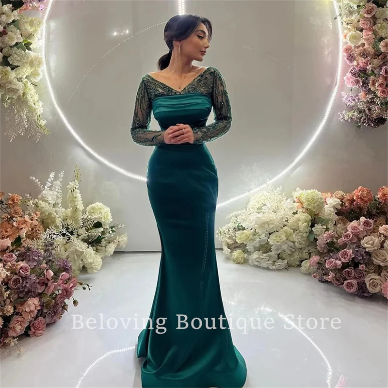 Beach Dark Slate Gray Glitter Mermaid Evening Dresses Lace V-Neck Sparkly Prom Dress Solid Elastic Bodycon Wedding Party Gowns