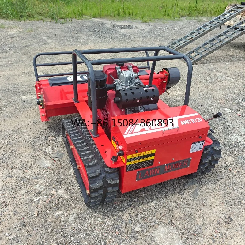 Engine Grass Cutting Machine Agriculture Rubber Tracks Remote Control Robot Lawn Mower