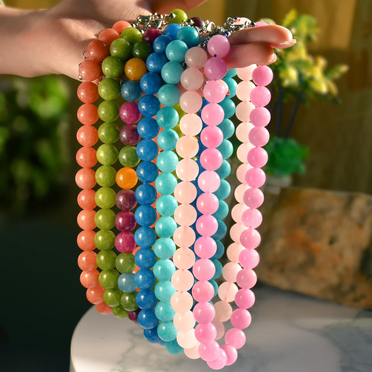 Beaded necklace Originality Natural stone Bohemia Crystal Hand knitting Adjustable Female Tide Versatile Rice bead necklace