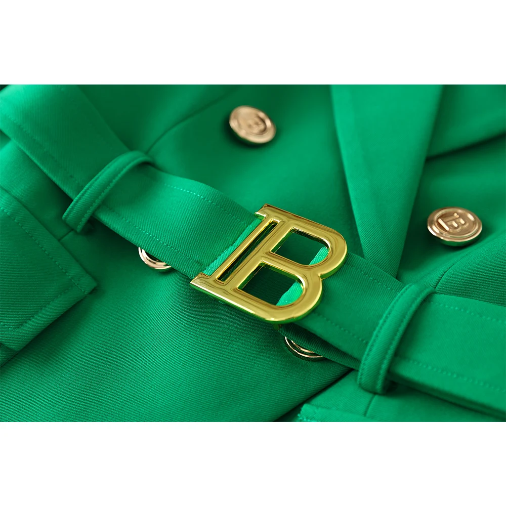 Hot Selling American Style Fresh Spring Pocket Design Women Street Green Blazer with Blet Quality Lady Slim Jackets