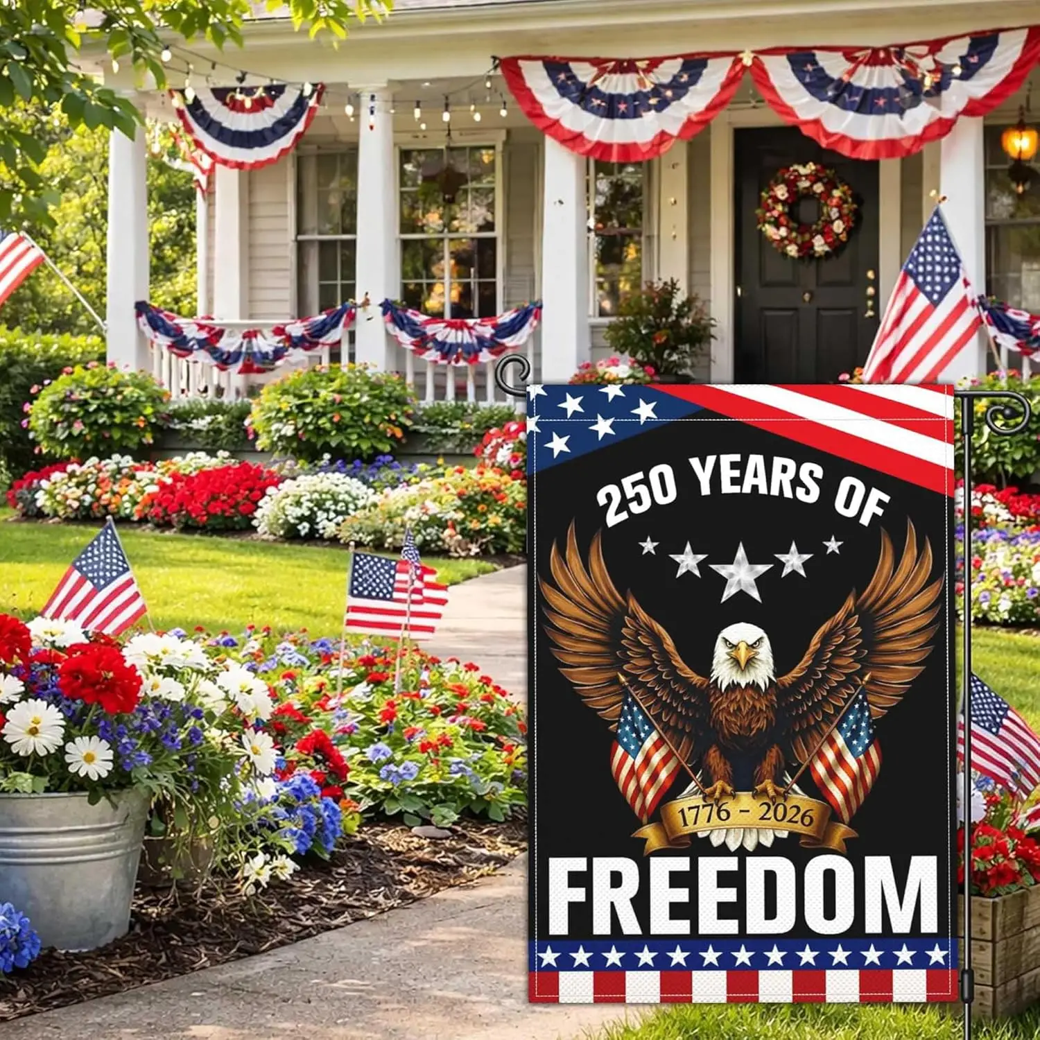 250 Year American Anniversary Flag 250th Anniversary USA Flag 4th of July Patriotic American Garden Flags for Outside 12x18  ZZM