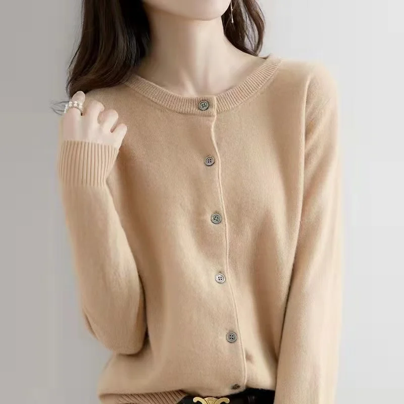 Fashion Women Imitate Cashmere  Cardigans  Sweater Autumn Winter Round-Neck Long Sleeve Knitwear Female Basic Clothing Top