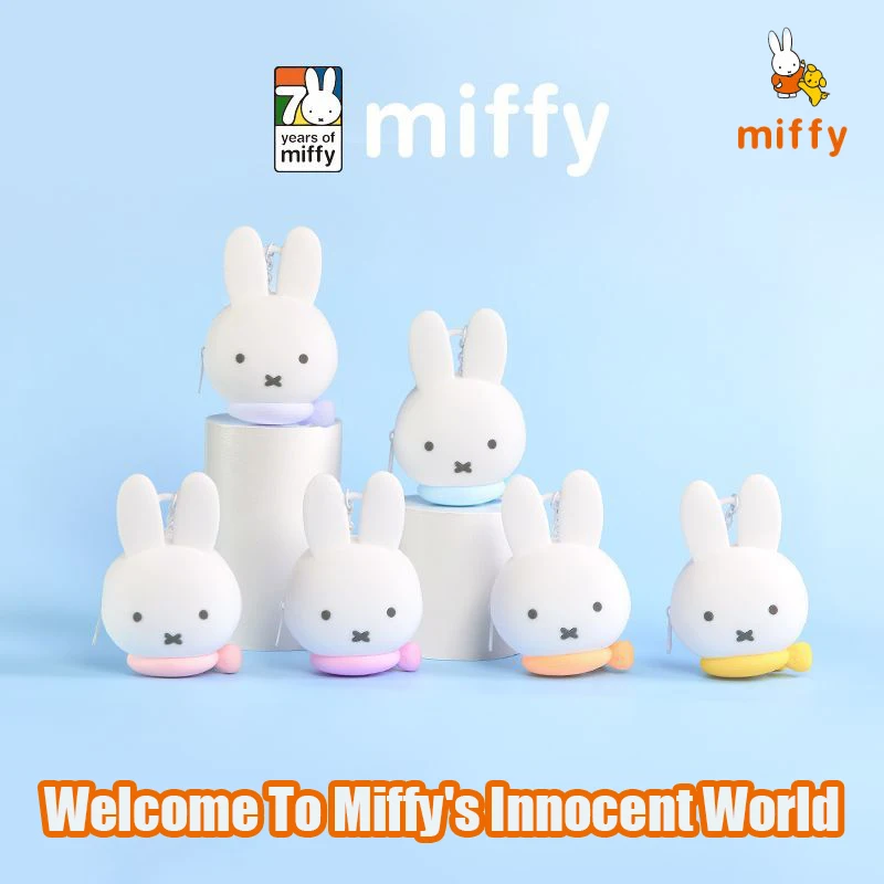Bolsa de almacenamiento Kawaii Miffy, serie de celebración del 70 ° aniversario, bolsas de almacenamiento de auriculares multifuncionales de dibujos animados, colgante de muñecas de Anime